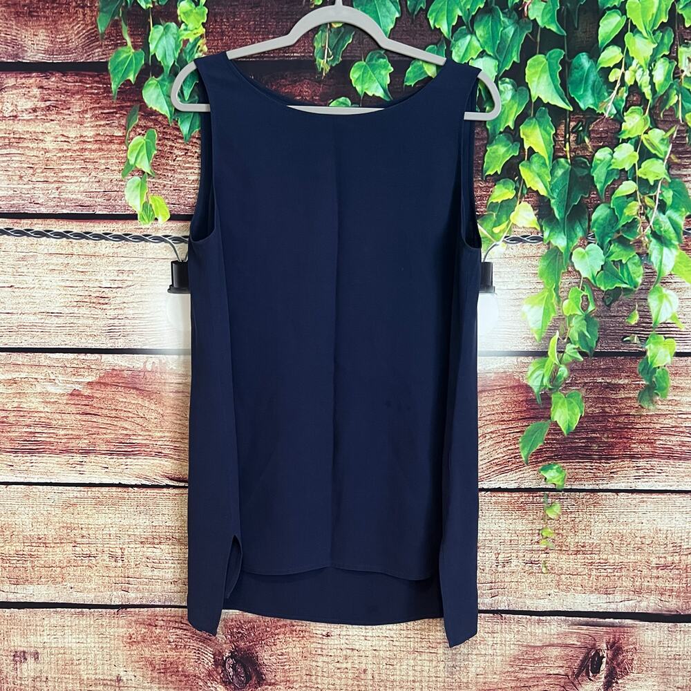 Eileen Fisher Silk Georgette Tank Top Medium Crepe Bateau Neck Blue Blouse Shirt